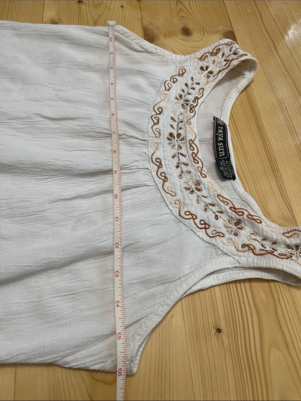 Raya Sun White Crinkle Linen Cotton Boho Embroidered Mini Dress Coverup Size M - Picture 7 of 16